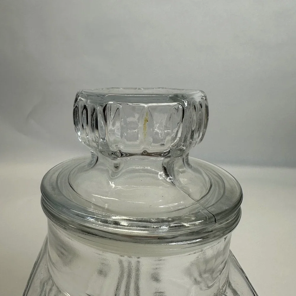 Vintage Clear Glass Square Apothecary Jar with Hexagonal Lid Embossed Detail